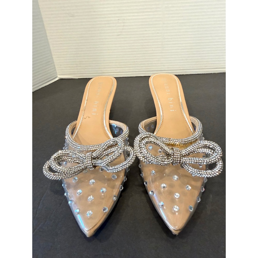 NWT Gianni Bini Clear Rhinestone Studded Bow Pointed Toe Kitten Heel Mules Sz 8 - Picture 4 of 9